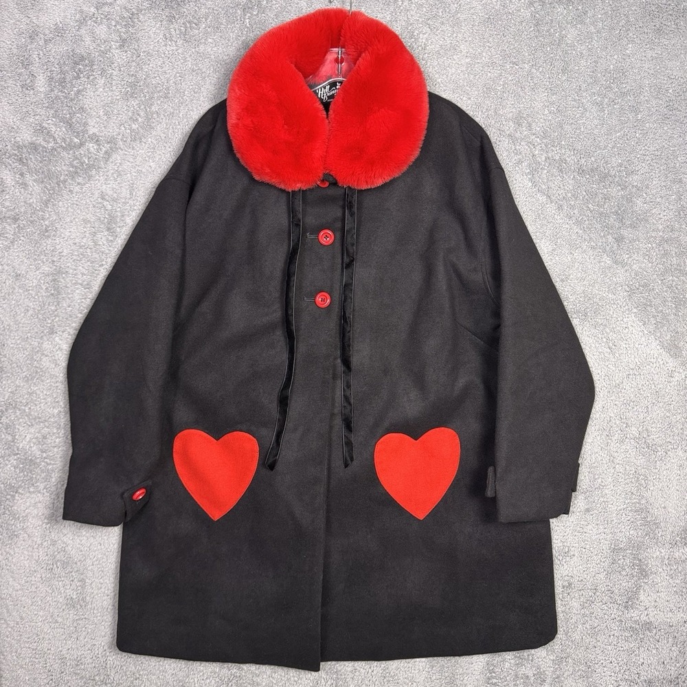 Hell Bunny Coat Womens 2X XXL UK 18 Faux Fur Collar Corazon New w/ Tags